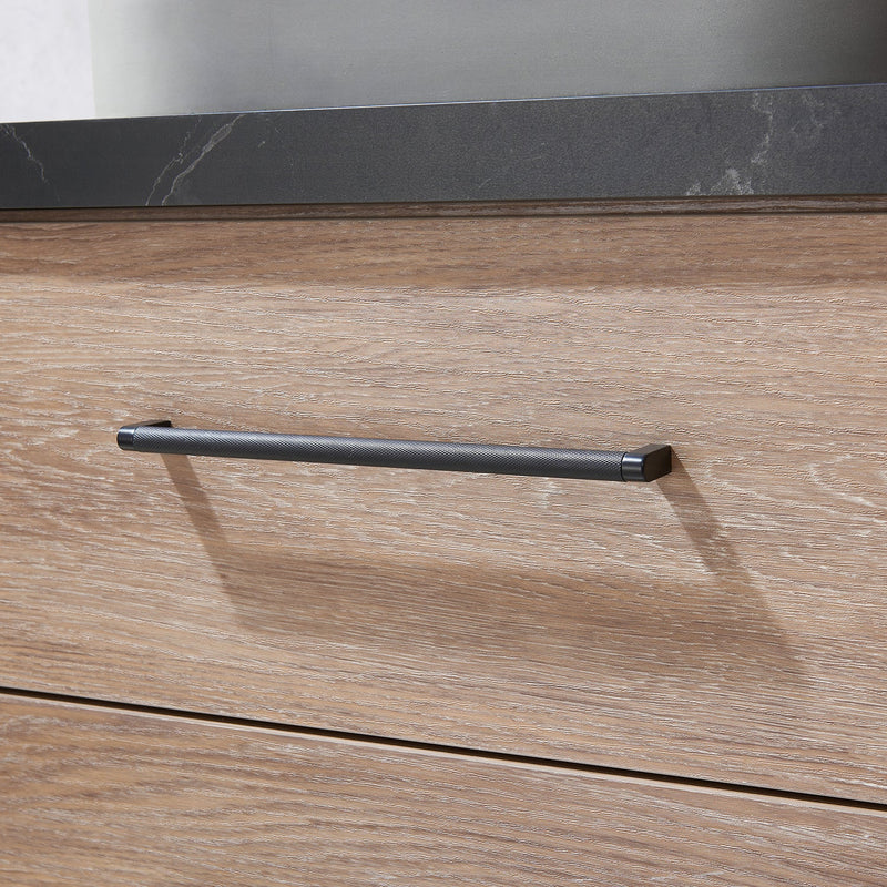 Vinnova 705160O-NO-SL Trento 60" Double Vanity in North American Oak with Black Sintered Stone Top with Oval Concrete Sink