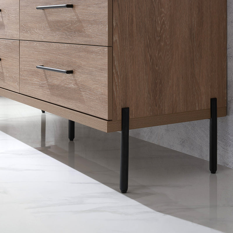 Vinnova 705160O-NO-SL Trento 60" Double Vanity in North American Oak with Black Sintered Stone Top with Oval Concrete Sink