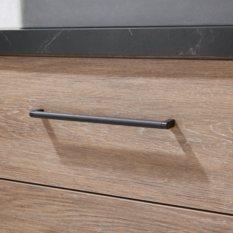 Vinnova 705160S-NO-SL Trento 60" Double Vanity in North American Oak with Black Sintered Stone Top with Rectangular Concrete Sink