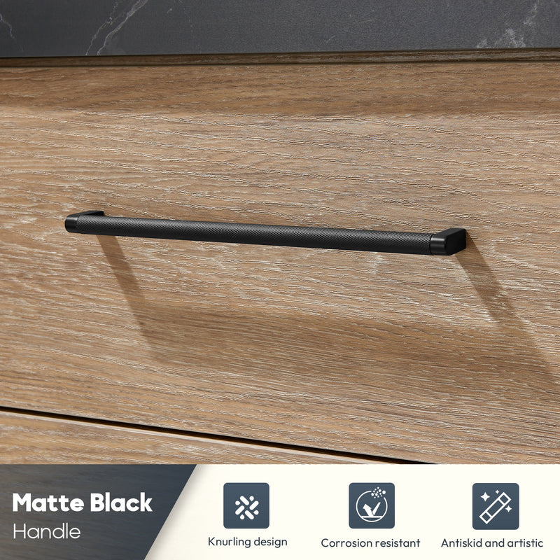 Vinnova 705172A-NO-SL Trento 72A" Double Sink Bath Vanity in North American Oak with Black Sintered Stone Top and Rectangular Concrete Sink