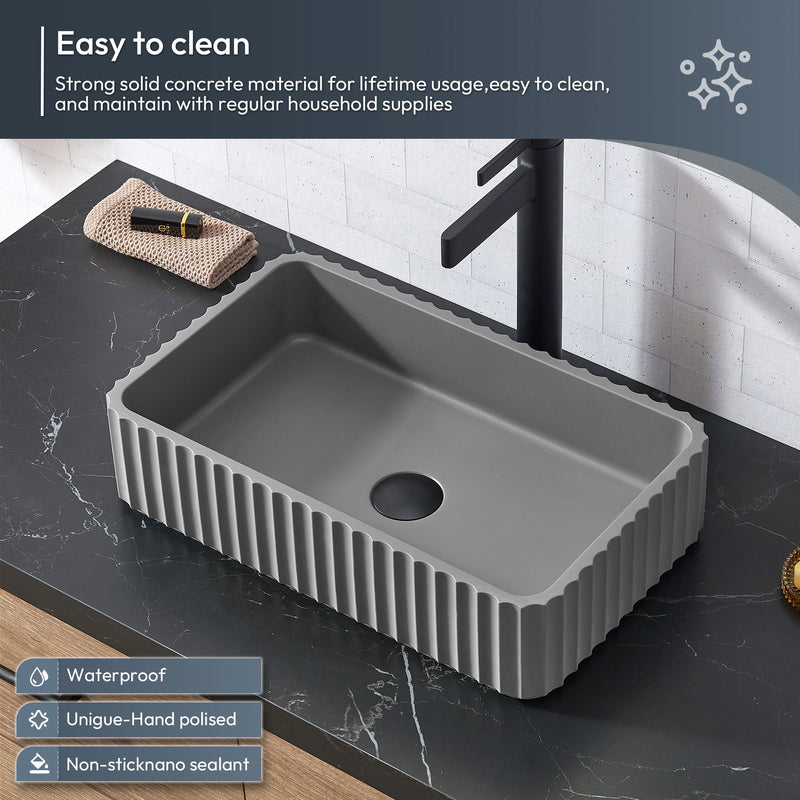 Vinnova 705172A-NO-SL Trento 72A" Double Sink Bath Vanity in North American Oak with Black Sintered Stone Top and Rectangular Concrete Sink