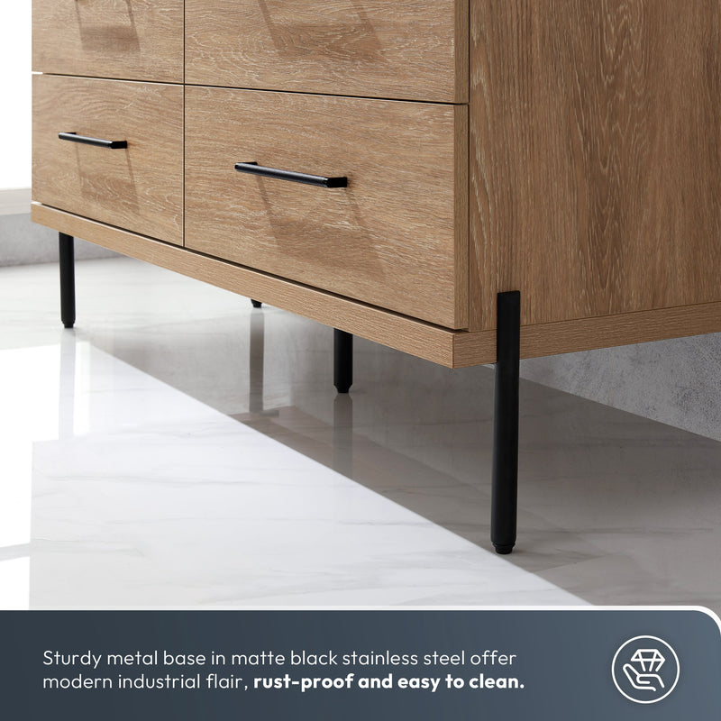 Vinnova 705172B-NO-SL Trento 72B" Double Sink Bath Vanity in North American Oak with Black Sintered Stone Top and Circular Concrete Sink
