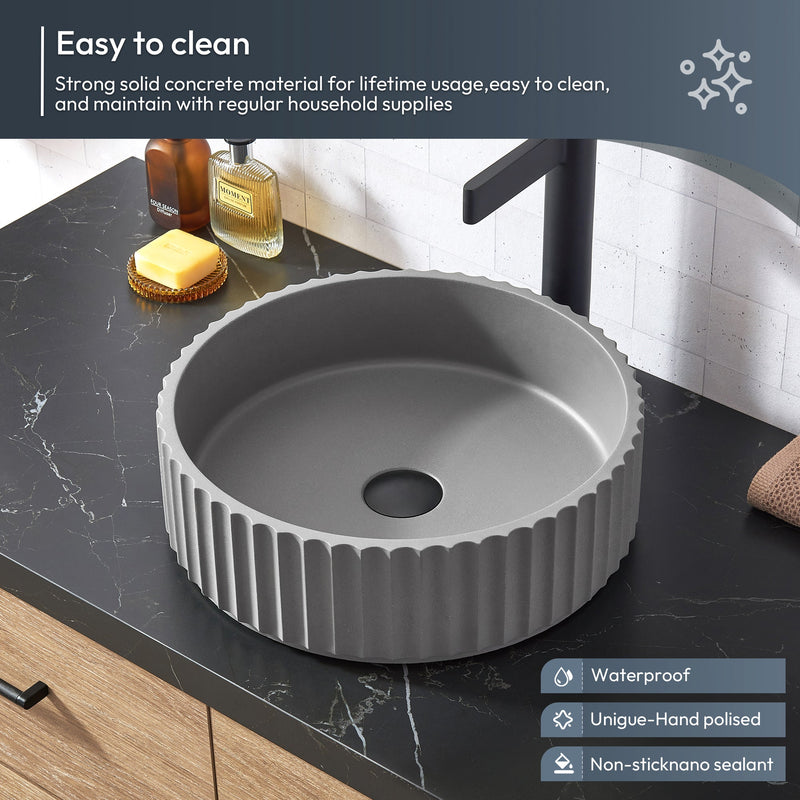 Vinnova 705172B-NO-SL Trento 72B" Double Sink Bath Vanity in North American Oak with Black Sintered Stone Top and Circular Concrete Sink