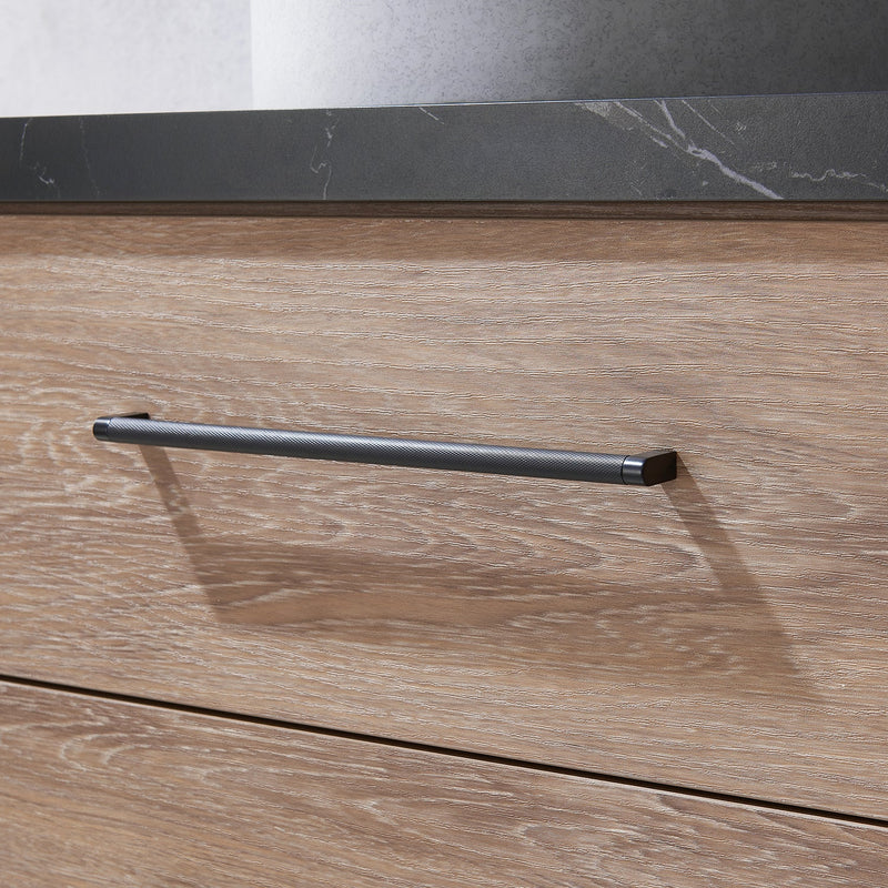 Vinnova 705172C-NO-SL Trento 72" Double Vanity in North American Oak with Black Sintered Stone Top with Circular Concrete Sink