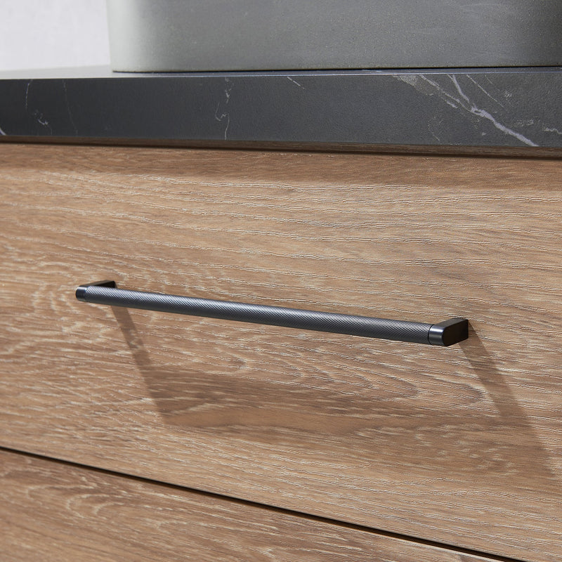 Vinnova 705172O-NO-SL Trento 72" Double Vanity in North American Oak with Black Sintered Stone Top with Oval Concrete Sink