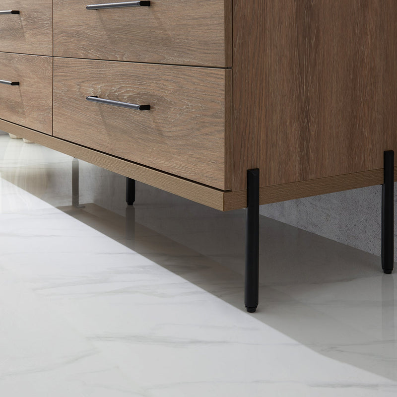 Vinnova 705172S-NO-SL Trento 72" Double Vanity in North American Oak with Black Sintered Stone Top with Rectangular Concrete Sink