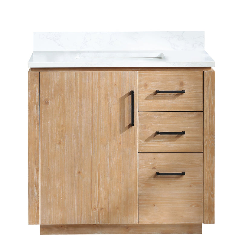 Vinnova 705736-FN-GW San 36" Free-standing Single Bath Vanity in Fir Wood Brown with White Grain Composite Stone Top