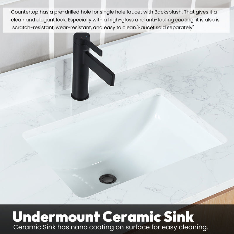 Vinnova 705736-FN-GW San 36" Free-standing Single Bath Vanity in Fir Wood Brown with White Grain Composite Stone Top