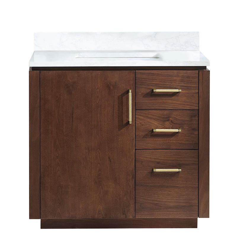 Vinnova 705736-NW-GW San 36" Free-standing Single Bath Vanity in Natural Walnut with White Grain Composite Stone Top