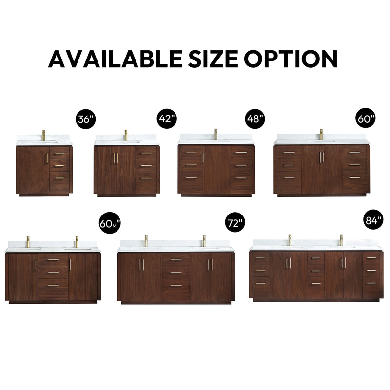 Vinnova 705736-NW-GW San 36" Free-standing Single Bath Vanity in Natural Walnut with White Grain Composite Stone Top