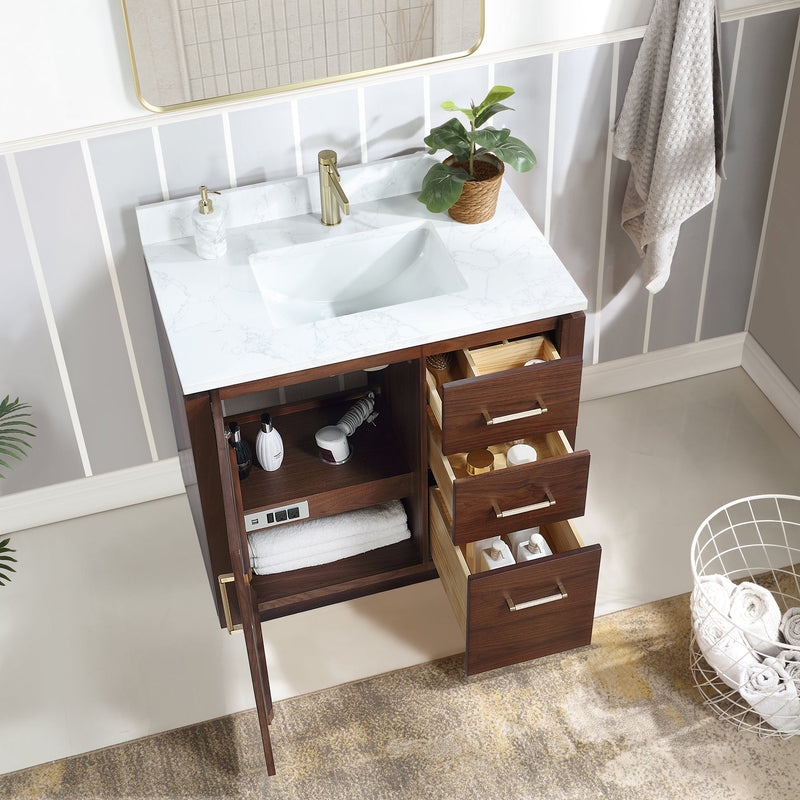 Vinnova 705736-NW-GW San 36" Free-standing Single Bath Vanity in Natural Walnut with White Grain Composite Stone Top