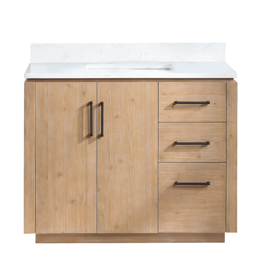 Vinnova 705742-FN-GW San 42" Free-standing Single Bath Vanity in Fir Wood Brown with White Grain Composite Stone Top - view 2