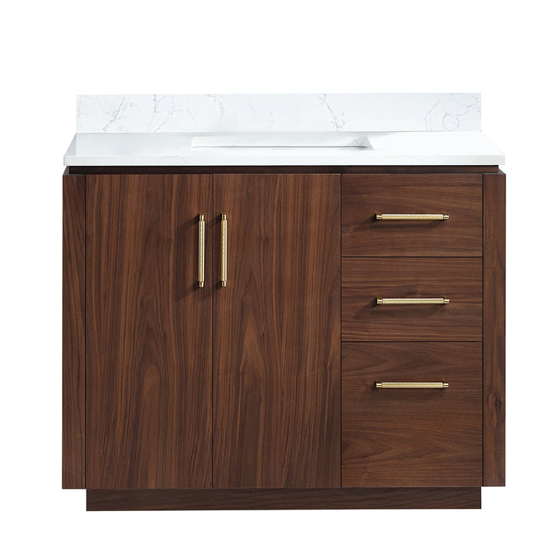Vinnova 705742-NW-GW San 42" Free-standing Single Bath Vanity in Natural Walnut with White Grain Composite Stone Top