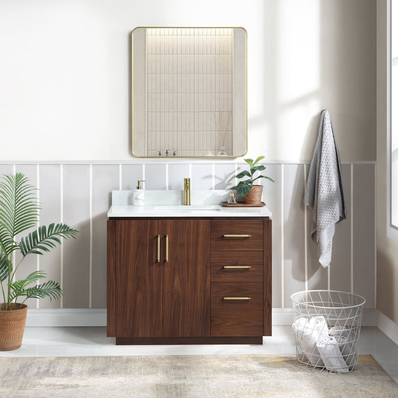 Vinnova 705742-NW-GW San 42" Free-standing Single Bath Vanity in Natural Walnut with White Grain Composite Stone Top