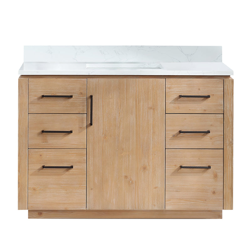 Vinnova 705748-FN-GW San 48" Free-standing Single Bath Vanity in Fir Wood Brown with White Grain Composite Stone Top