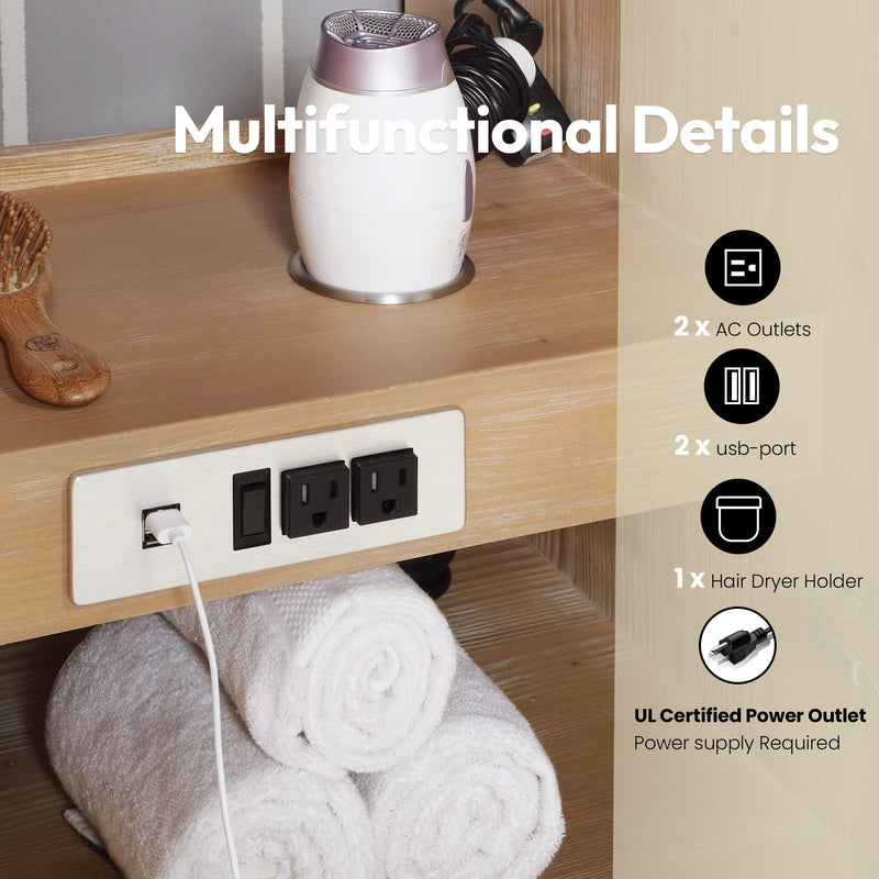 Vinnova 705748-FN-GW San 48" Free-standing Single Bath Vanity in Fir Wood Brown with White Grain Composite Stone Top
