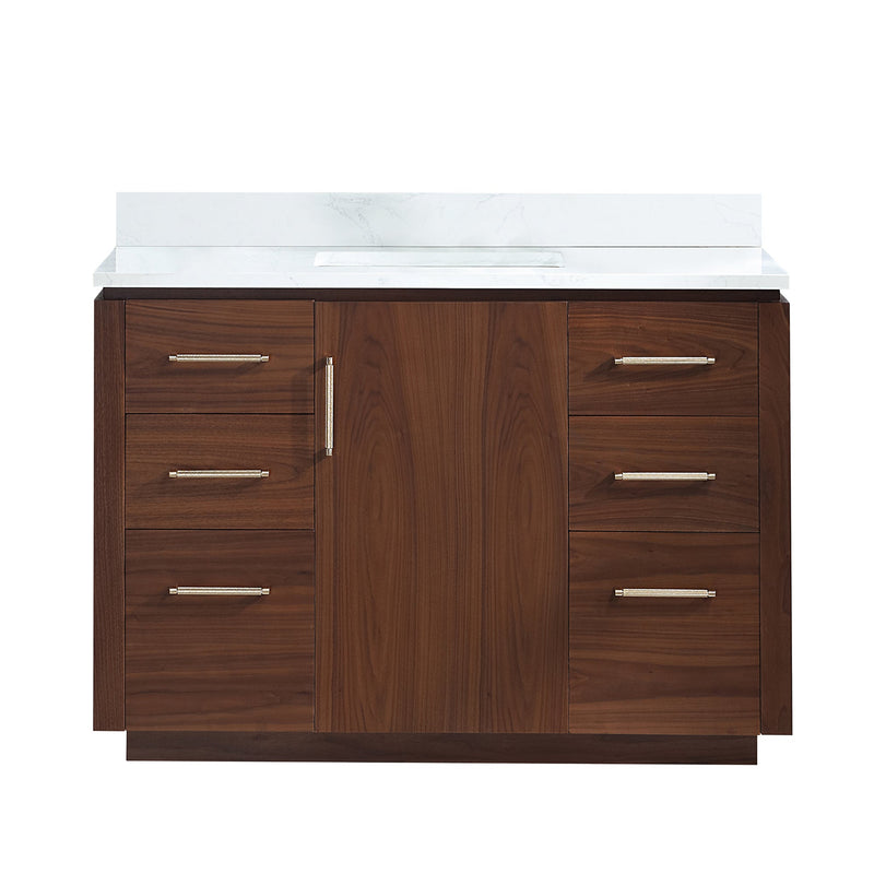 Vinnova 705748-NW-GW San 48" Free-standing Single Bath Vanity in Natural Walnut with White Grain Composite Stone Top