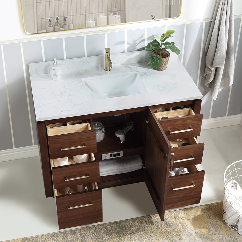 Vinnova 705748-NW-GW San 48" Free-standing Single Bath Vanity in Natural Walnut with White Grain Composite Stone Top