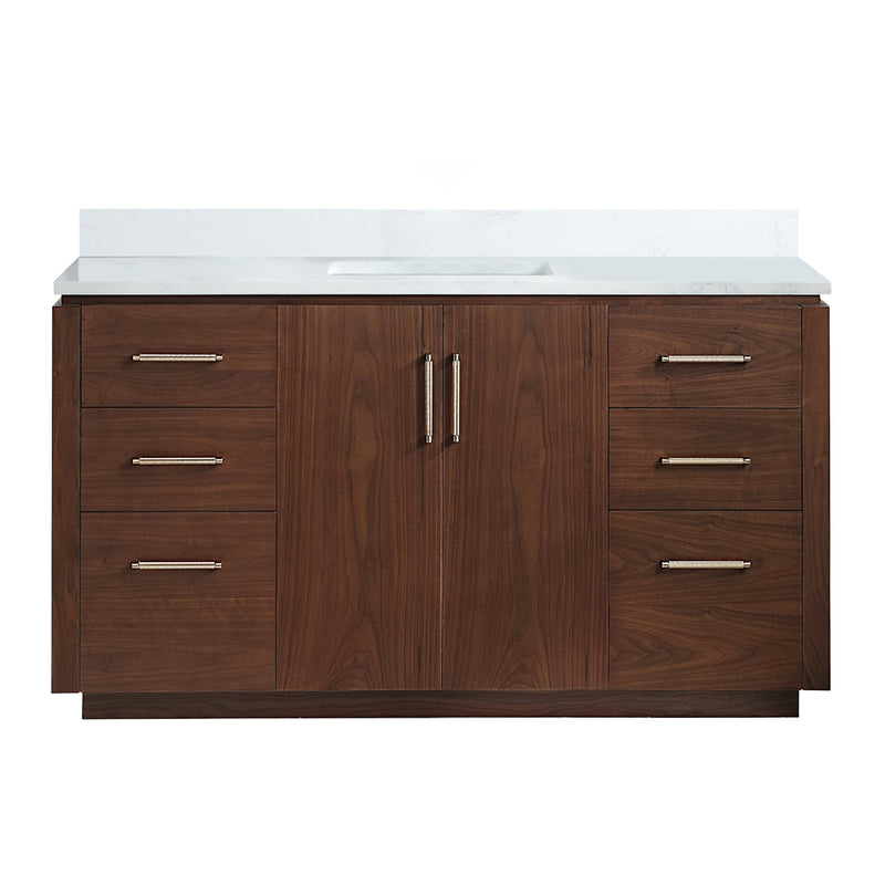 Vinnova 705760-NW-GW San 60" Free-standing Single Bath Vanity in Natural Walnut with White Grain Composite Stone Top