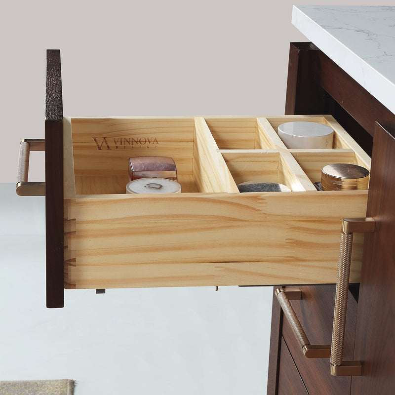 Vinnova 705760-NW-GW San 60" Free-standing Single Bath Vanity in Natural Walnut with White Grain Composite Stone Top