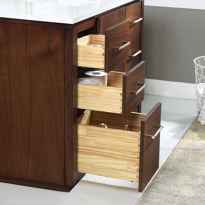 Vinnova 705760-NW-GW San 60" Free-standing Single Bath Vanity in Natural Walnut with White Grain Composite Stone Top