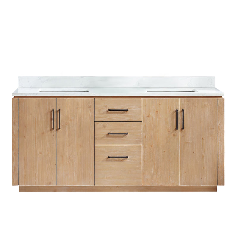 Vinnova 705772-FN-GW San 72" Free-standing Double Bath Vanity in Fir Wood Brown with White Grain Composite Stone Top