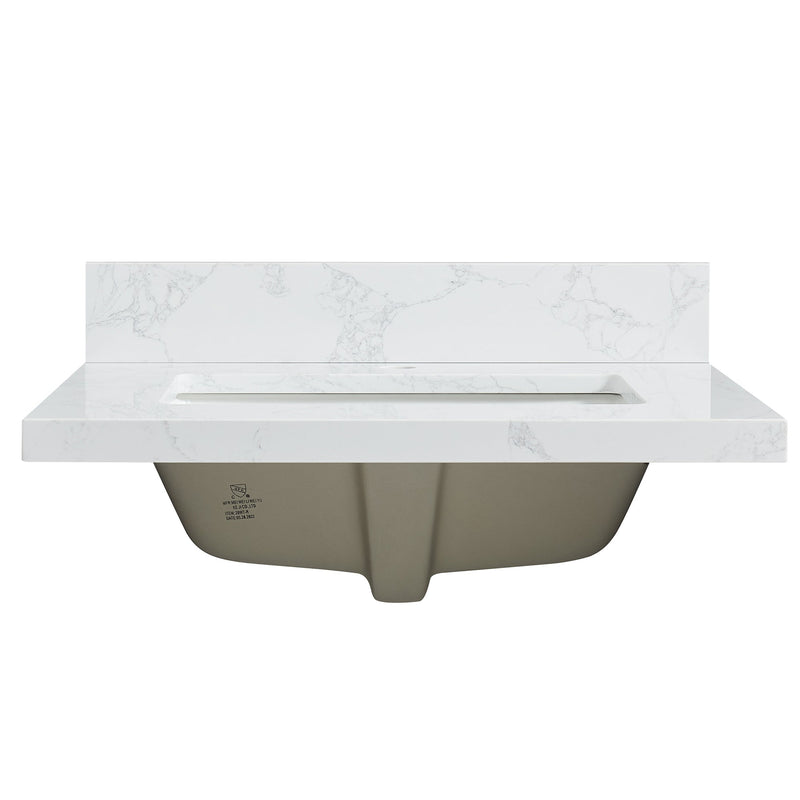 Vinnova 706125-CTP-GW Malaga 25" W x 22" D Composite Stone Vanity Top in Grain White with White Rectangular Single Sink