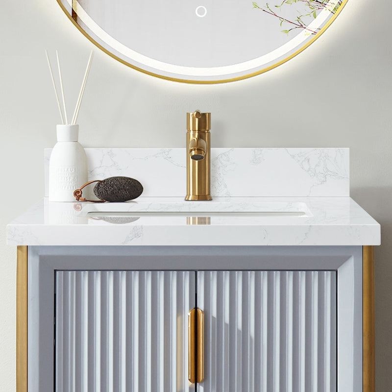 Vinnova 706125-CTP-GW Malaga 25" W x 22" D Composite Stone Vanity Top in Grain White with White Rectangular Single Sink