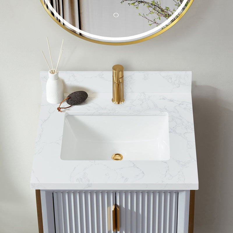 Vinnova 706125-CTP-GW Malaga 25" W x 22" D Composite Stone Vanity Top in Grain White with White Rectangular Single Sink
