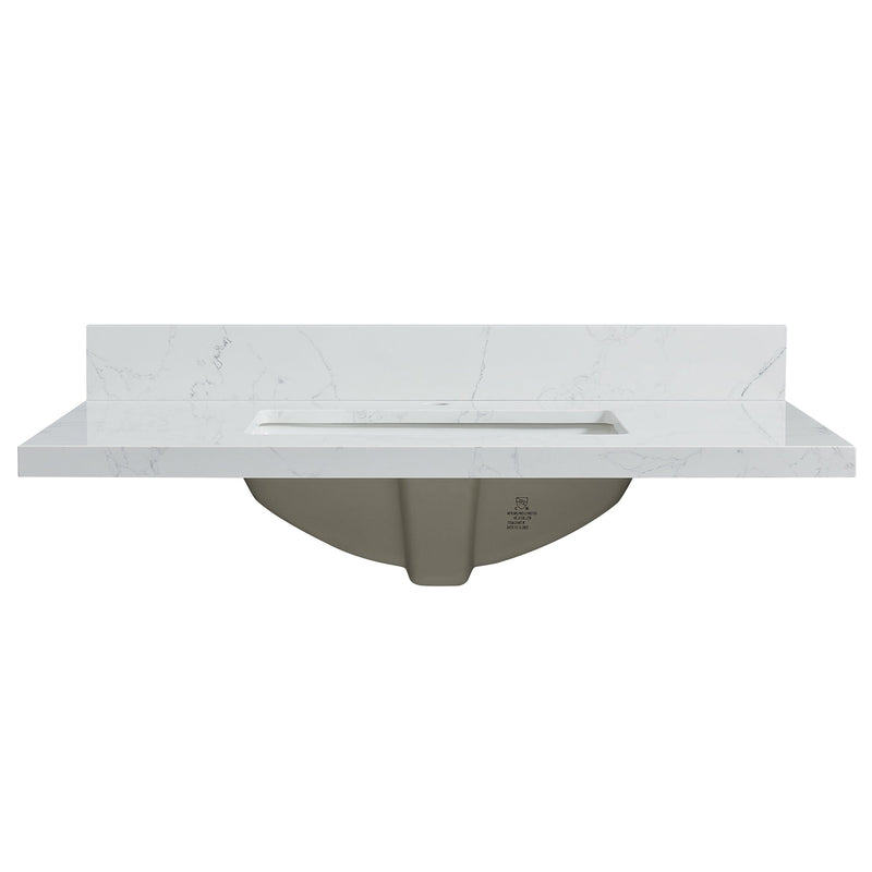Vinnova 706137-CTP-GW Malaga 37" W x 22" D Composite Stone Vanity Top in Grain White with White Rectangular Single Sink