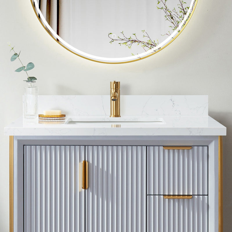 Vinnova 706137-CTP-GW Malaga 37" W x 22" D Composite Stone Vanity Top in Grain White with White Rectangular Single Sink