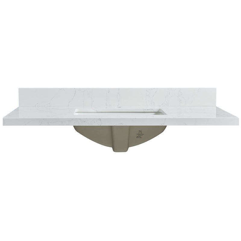 Vinnova 706143-CTP-GW Malaga 43" W x 22" D Composite Stone Vanity Top in Grain White with White Rectangular Single Sink