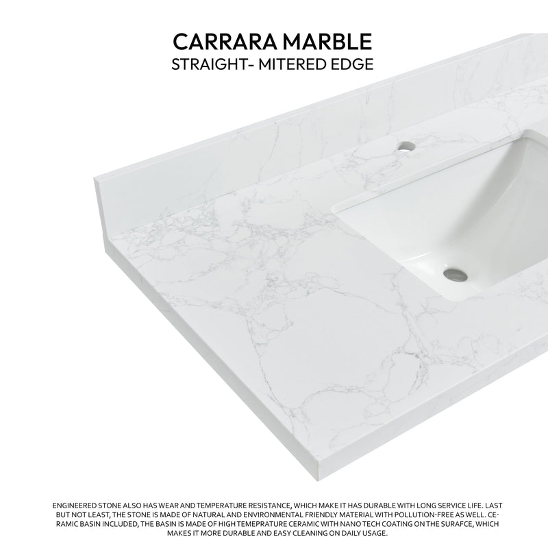 Vinnova 706143-CTP-GW Malaga 43" W x 22" D Composite Stone Vanity Top in Grain White with White Rectangular Single Sink