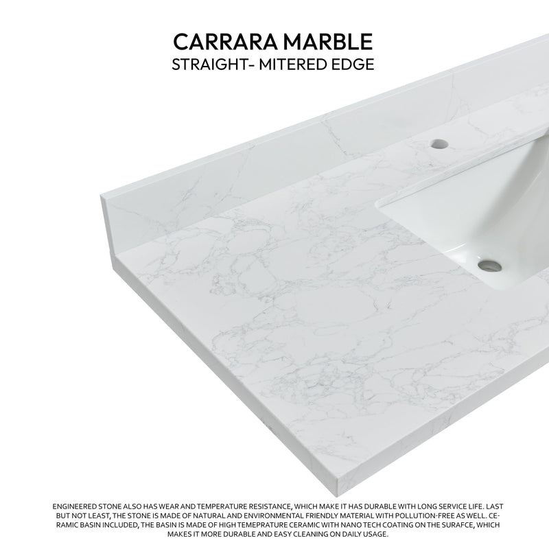 Vinnova 706149-CTP-GW Malaga 49" W x 22" D Composite Stone Vanity Top in Grain White with White Rectangular Single Sink