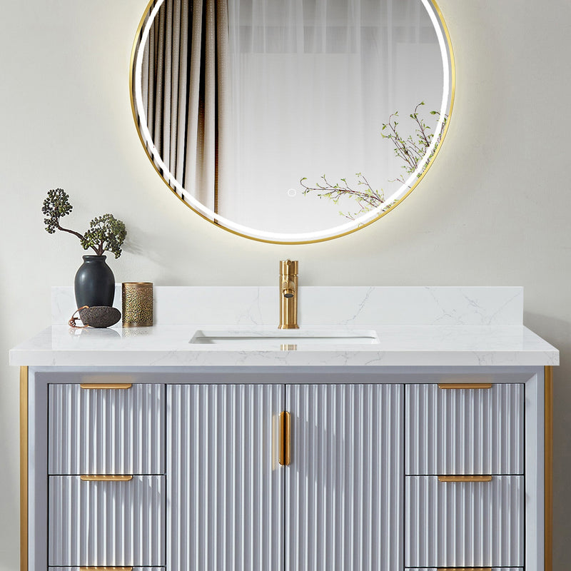Vinnova 706149-CTP-GW Malaga 49" W x 22" D Composite Stone Vanity Top in Grain White with White Rectangular Single Sink