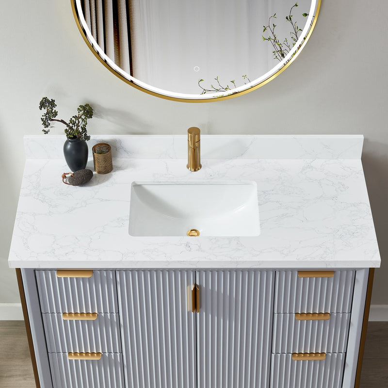 Vinnova 706149-CTP-GW Malaga 49" W x 22" D Composite Stone Vanity Top in Grain White with White Rectangular Single Sink