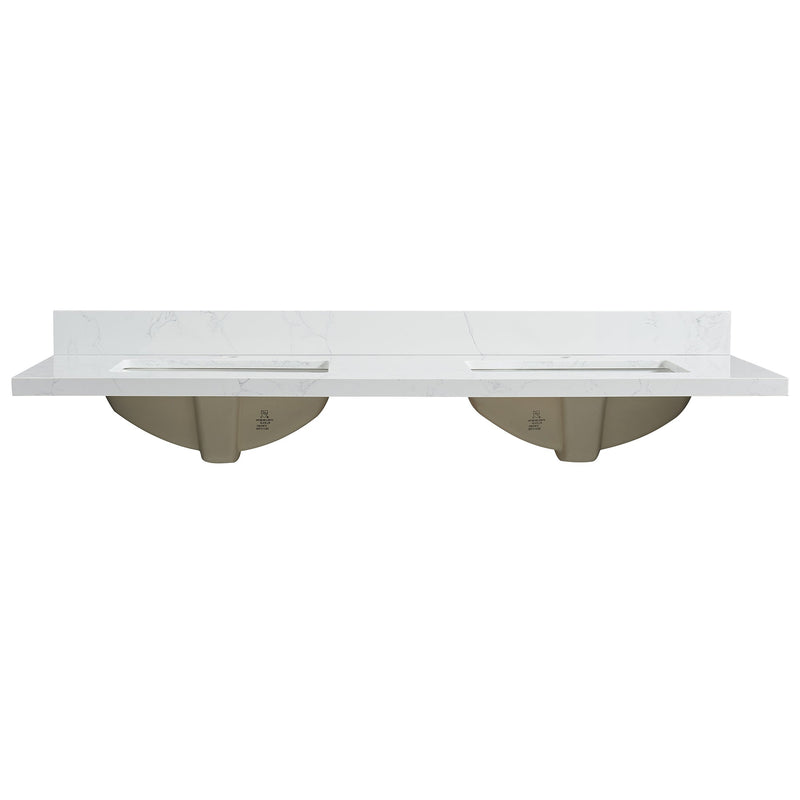 Vinnova 706161M-CTP-GW Malaga 61" W x 22" D Composite Stone Vanity Top in Grain White with White Rectangular Double Sink
