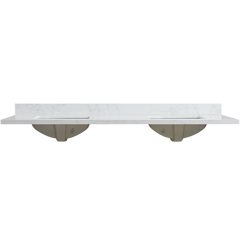 Vinnova 706173M-CTP-GW Malaga 73" W x 22" D Composite Stone Vanity Top in Grain White with White Rectangular Double Sink