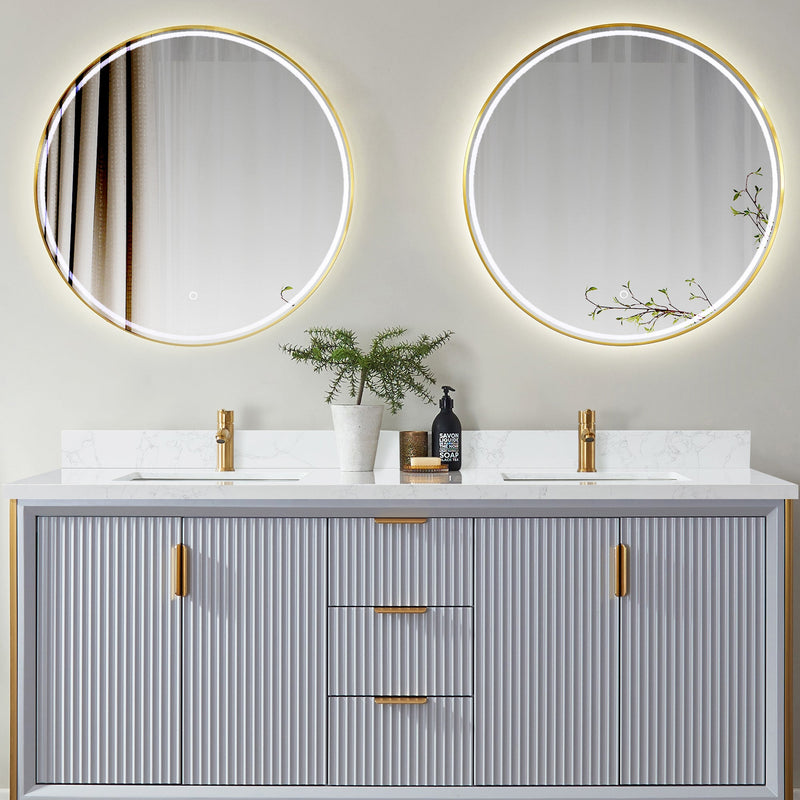 Vinnova 706173M-CTP-GW Malaga 73" W x 22" D Composite Stone Vanity Top in Grain White with White Rectangular Double Sink