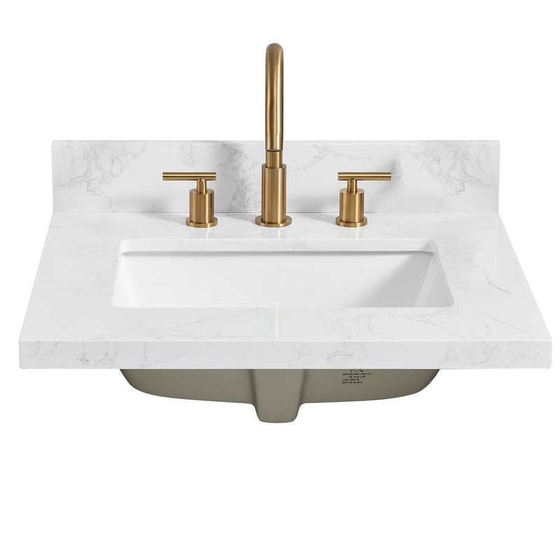 Vinnova 706325-CTP-GW Jaen 25" W x 22" D Composite Stone Vanity Top in Grain White with White Rectangular Single Sink