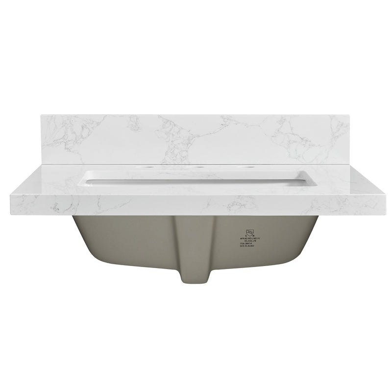 Vinnova 706325-CTP-GW Jaen 25" W x 22" D Composite Stone Vanity Top in Grain White with White Rectangular Single Sink