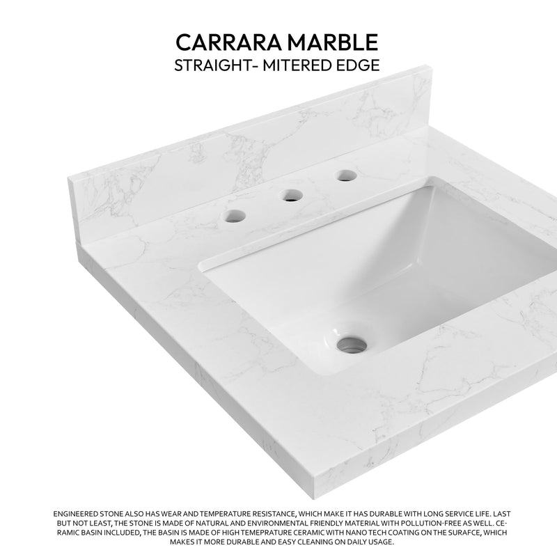 Vinnova 706325-CTP-GW Jaen 25" W x 22" D Composite Stone Vanity Top in Grain White with White Rectangular Single Sink