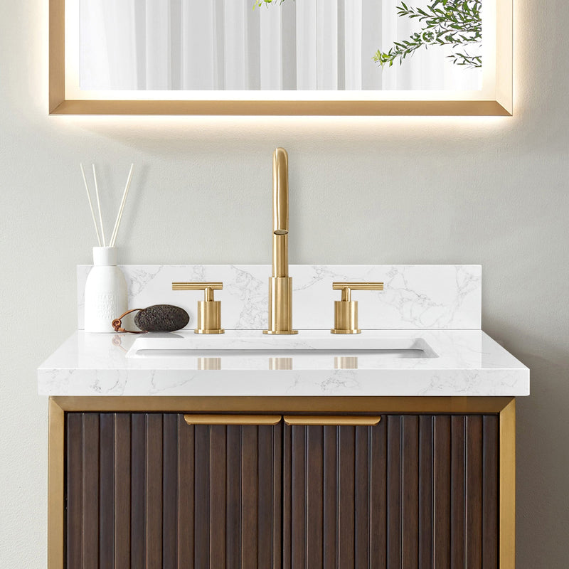 Vinnova 706325-CTP-GW Jaen 25" W x 22" D Composite Stone Vanity Top in Grain White with White Rectangular Single Sink