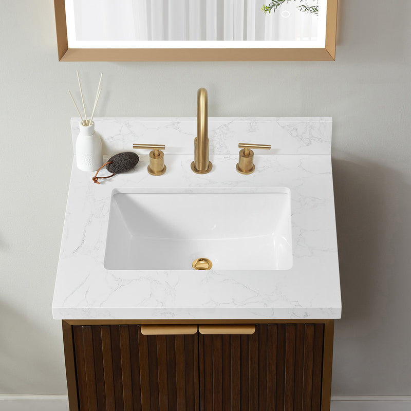 Vinnova 706325-CTP-GW Jaen 25" W x 22" D Composite Stone Vanity Top in Grain White with White Rectangular Single Sink