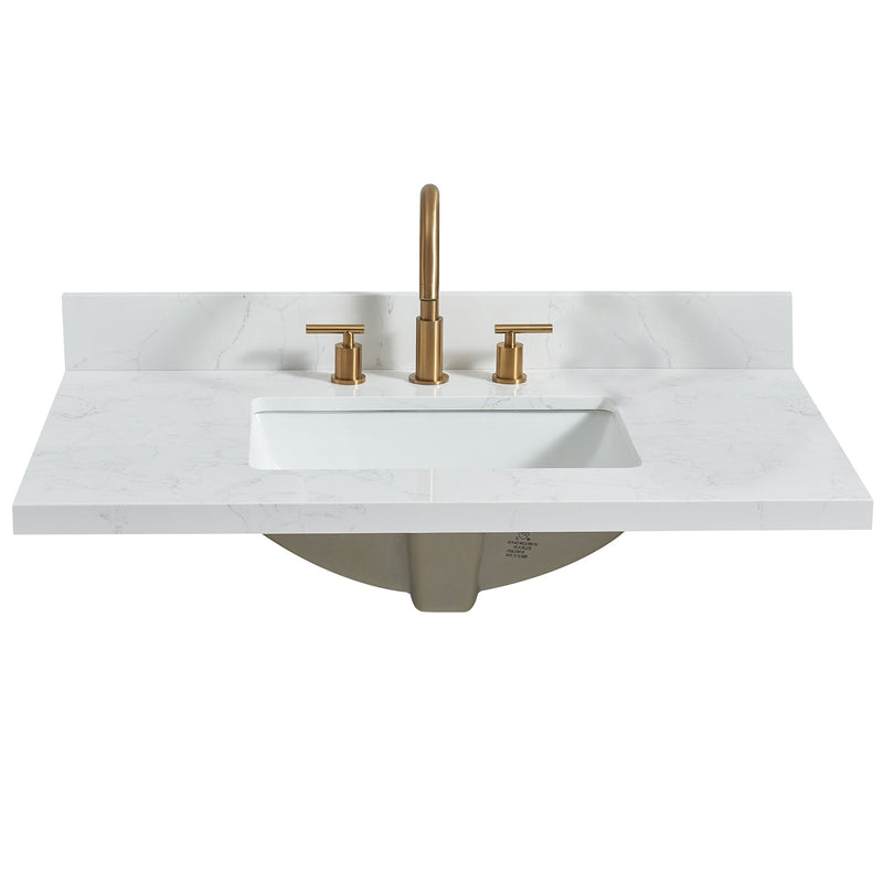 Vinnova 706337-CTP-GW Jaen 37" W x 22" D Composite Stone Vanity Top in Grain White with White Rectangular Single Sink