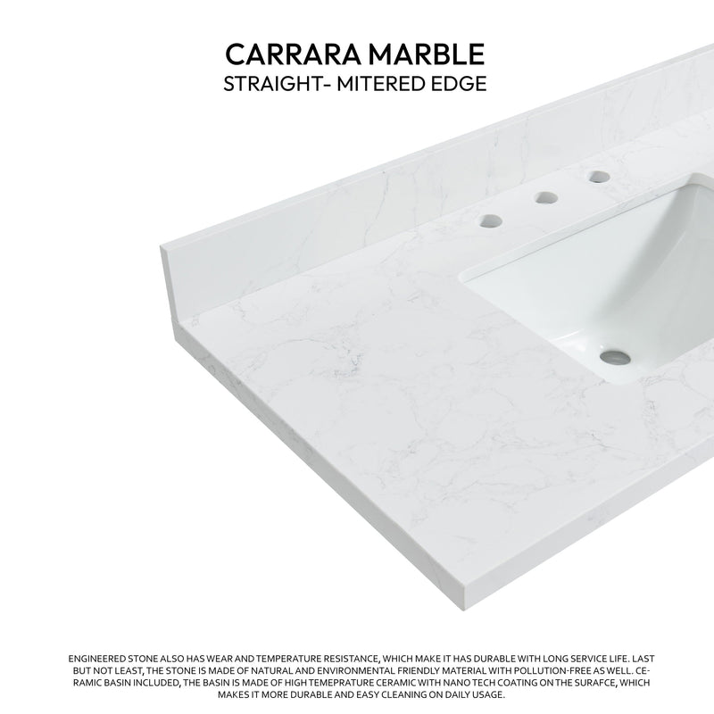 Vinnova 706337-CTP-GW Jaen 37" W x 22" D Composite Stone Vanity Top in Grain White with White Rectangular Single Sink