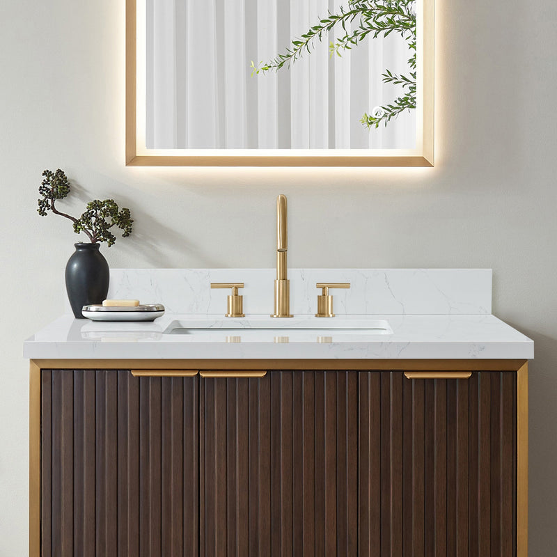 Vinnova 706337-CTP-GW Jaen 37" W x 22" D Composite Stone Vanity Top in Grain White with White Rectangular Single Sink
