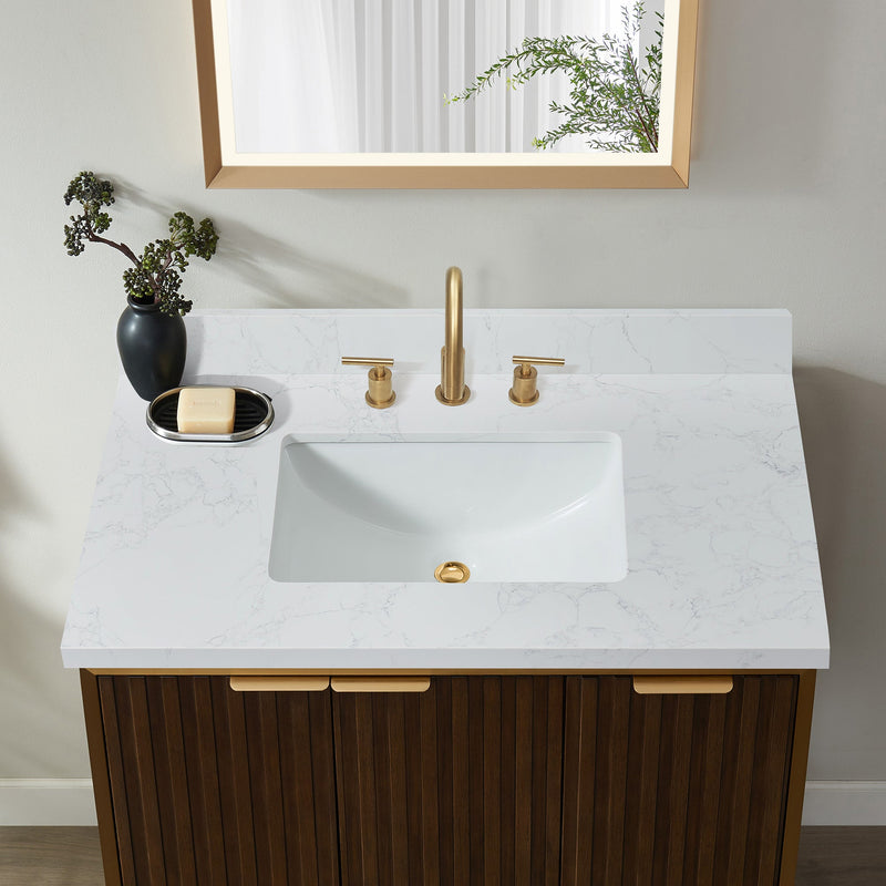 Vinnova 706337-CTP-GW Jaen 37" W x 22" D Composite Stone Vanity Top in Grain White with White Rectangular Single Sink