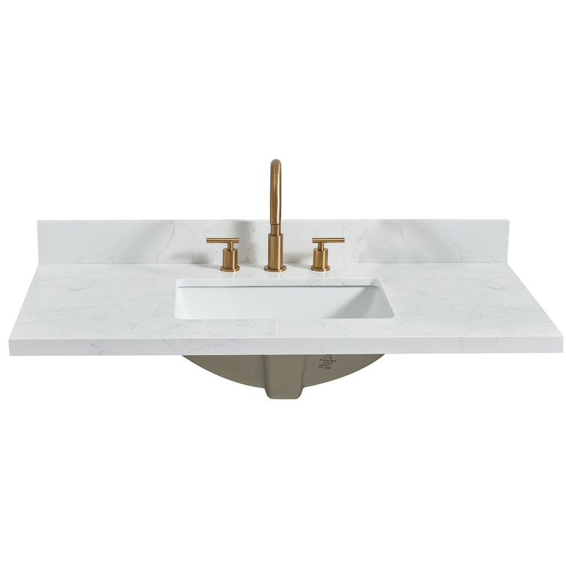 Vinnova 706343-CTP-GW Jaen 43" W x 22" D Composite Stone Vanity Top in Grain White with White Rectangular Single Sink