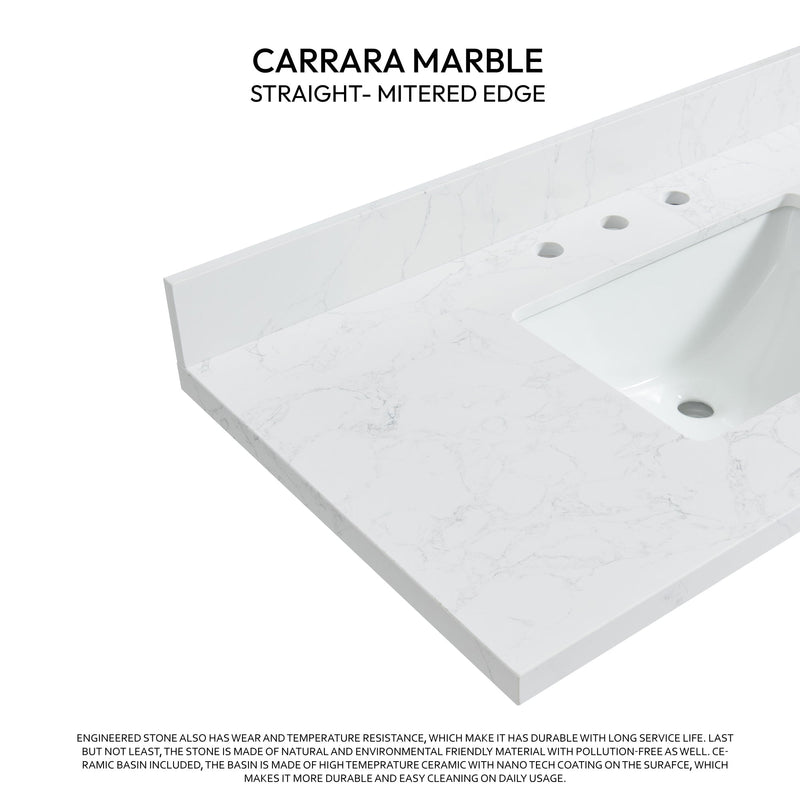 Vinnova 706343-CTP-GW Jaen 43" W x 22" D Composite Stone Vanity Top in Grain White with White Rectangular Single Sink